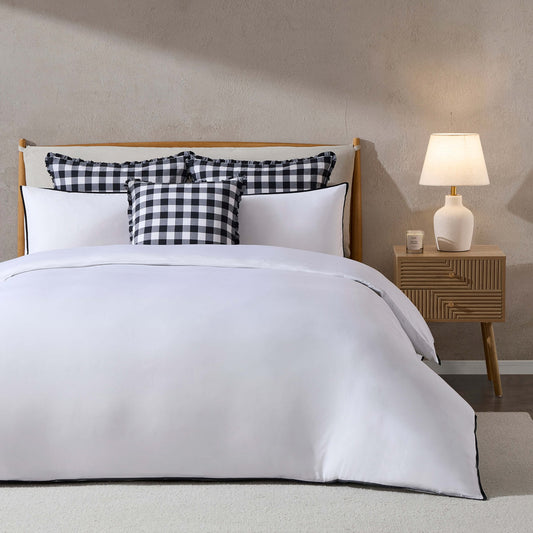 Pair of Bamboo Cotton Plain Dye Classic Pillowcases - White/Black - DUSK