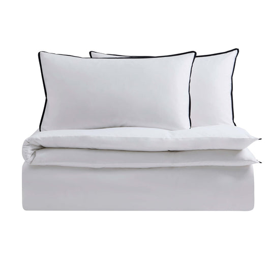 Pair of Bamboo Cotton Plain Dye Classic Pillowcases - White/Black - DUSK