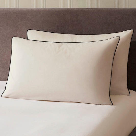 Pair Of Cambridge Pillowcases - 200 Thread Count - Cotton - Natural/Black - DUSK