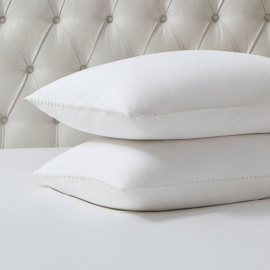 Pair of Girona Pom - Pom Pillowcases - 200 Thread Count - Cotton - White - DUSK
