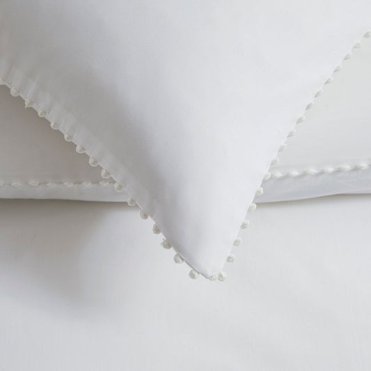 Pair of Girona Pom - Pom Pillowcases - 200 Thread Count - Cotton - White - DUSK