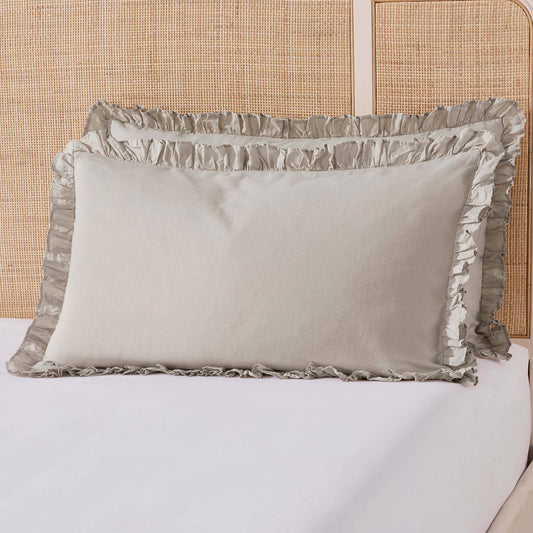 Pair of Marion Ruffle Edge Oxford Pillowcases - Washed Cotton - Sand - DUSK