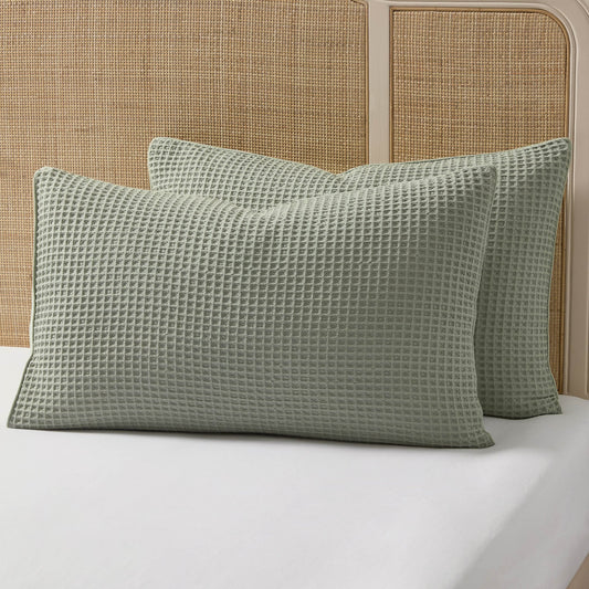 Pair of Portofino Waffle Pillowcases - 200 Thread Count - Cotton - Sage Green - DUSK