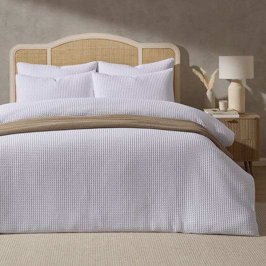 Pair of Portofino Waffle Pillowcases - 200 Thread Count - Cotton - White - DUSK
