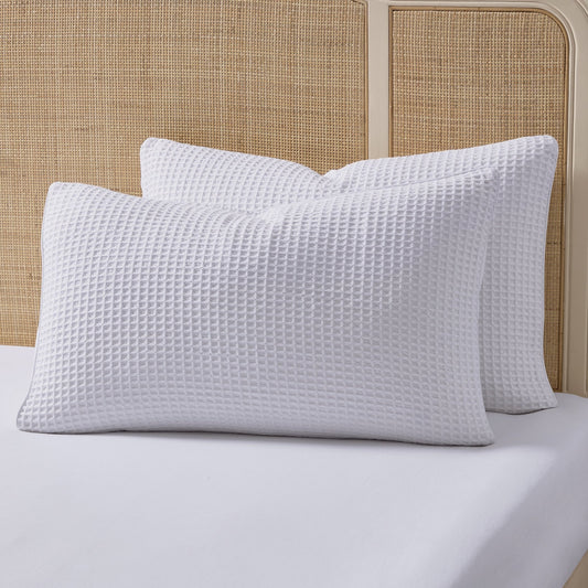 Pair of Portofino Waffle Pillowcases - 200 Thread Count - Cotton - White - DUSK