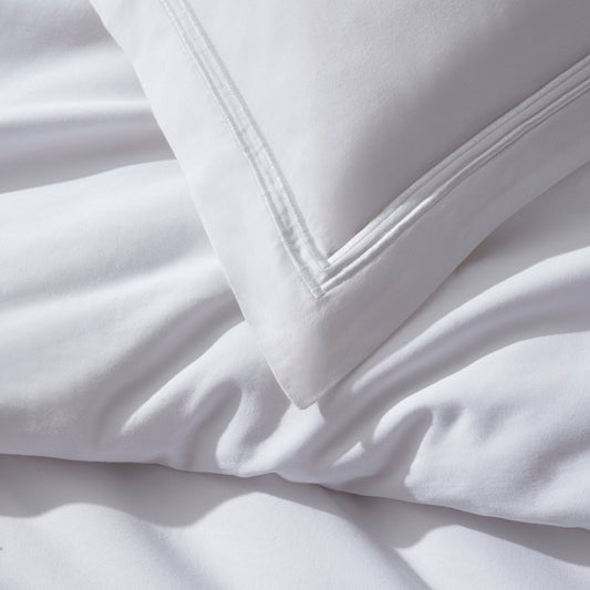 Pair of Regent Embroidered Oxford Pillowcases - 400 Thread Count Sateen - White - DUSK