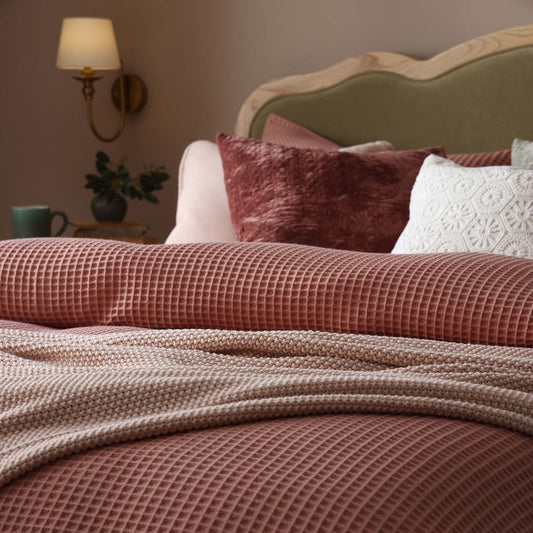 Portofino 200 Thread Count Waffle Duvet Cover - Cotton - Blush - DUSK
