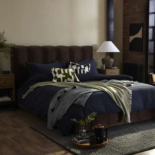 Portofino 200 Thread Count Waffle Duvet Cover - Cotton - Midnight Navy - DUSK