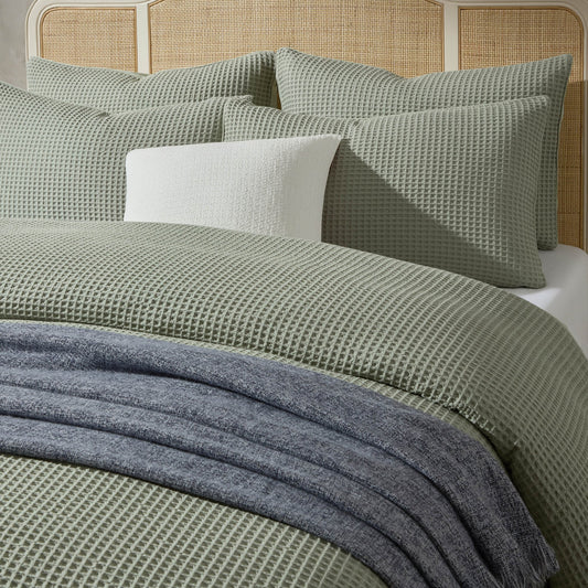 Portofino 200 Thread Count Waffle Duvet Cover - Cotton - Sage Green - DUSK