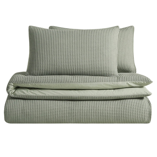 Portofino 200 Thread Count Waffle Duvet Cover - Cotton - Sage Green - DUSK