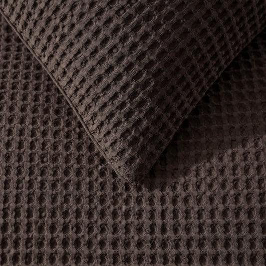 Portofino Waffle 100% Cotton Pair of Pillowcases 200 Thread Count - Chocolate - DUSK