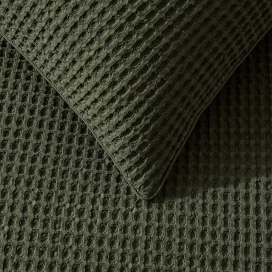 Portofino Waffle 100% Cotton Pair of Pillowcases 200 Thread Count - Forest Green - DUSK