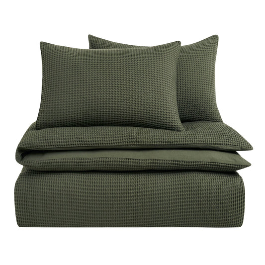 Portofino Waffle 100% Cotton Pair of Pillowcases 200 Thread Count - Forest Green - DUSK