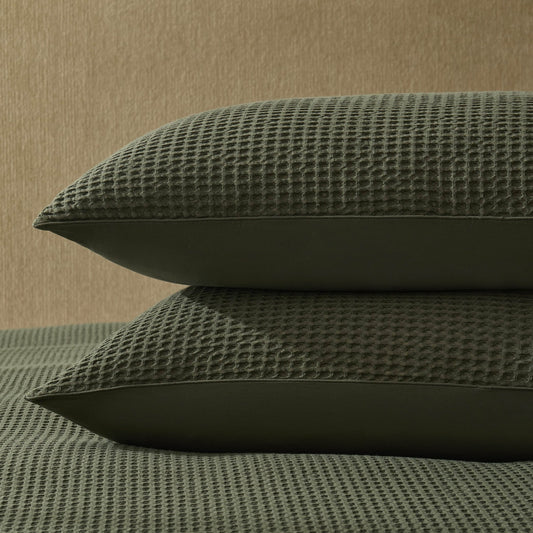 Portofino Waffle 100% Cotton Pair of Pillowcases 200 Thread Count - Forest Green - DUSK