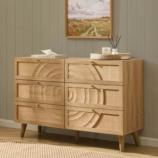 Raven Rattan 6 Drawer Chest - Light Wood - DUSK