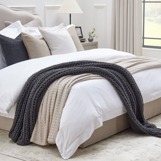 Regent Embroidered Duvet Cover - 400 Thread Count Sateen - White - DUSK