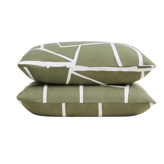 Reuben 100% Cotton Tile Print Duvet Cover & Pillowcase Set - Olive - DUSK