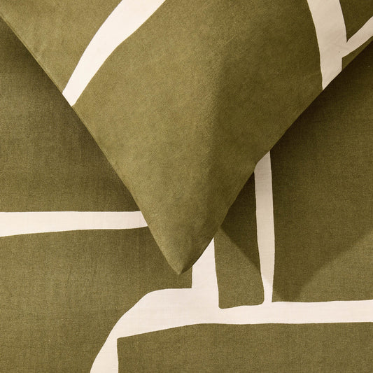 Reuben 100% Cotton Tile Print Duvet Cover & Pillowcase Set - Olive - DUSK