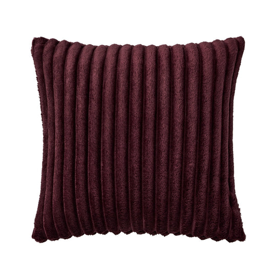 Ribbed Flannel Faux Fur Sofa Cushion Cover - Aubergine - DUSK
