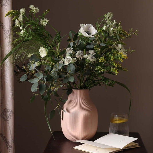 Rose Matt Ribbed Clay Vase - Pink - DUSK