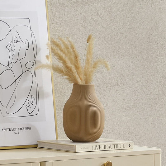 Rose Matt Ribbed Clay Vase - Sand - DUSK