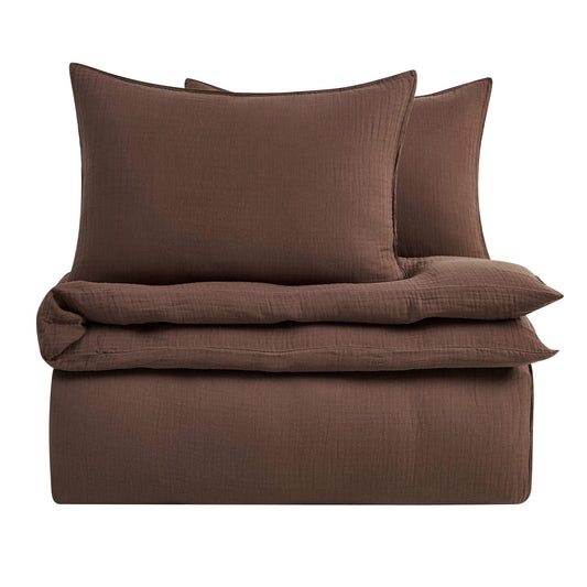 Santorini Muslin Duvet Cover & Pillowcase Set - Mocha - DUSK