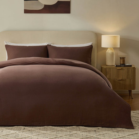 Santorini Muslin Duvet Cover & Pillowcase Set - Mocha - DUSK