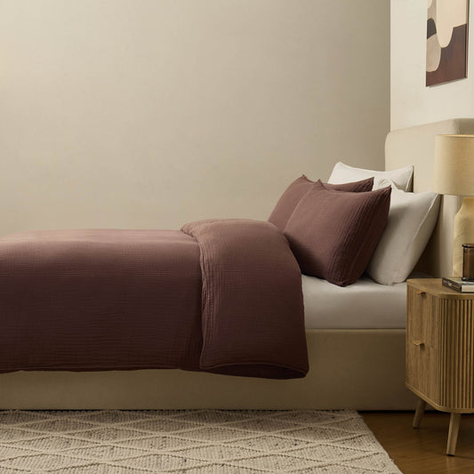 Santorini Muslin Duvet Cover & Pillowcase Set - Mocha - DUSK