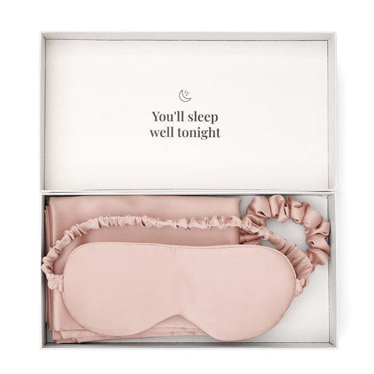 Satin Gift Set - Pillowcase, Eyemask and Hair Tie - Pink - DUSK