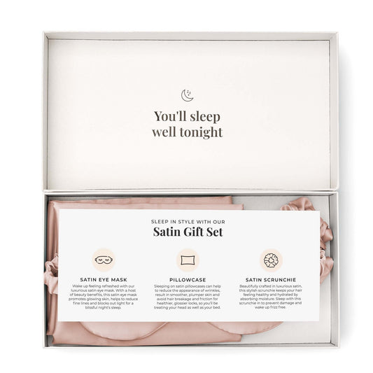 Satin Gift Set - Pillowcase, Eyemask and Hair Tie - Pink - DUSK