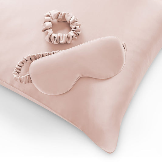 Satin Gift Set - Pillowcase, Eyemask and Hair Tie - Pink - DUSK