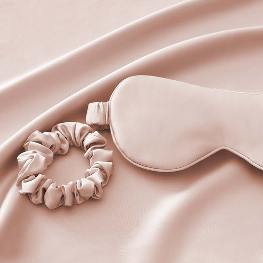 Satin Gift Set - Pillowcase, Eyemask and Hair Tie - Pink - DUSK