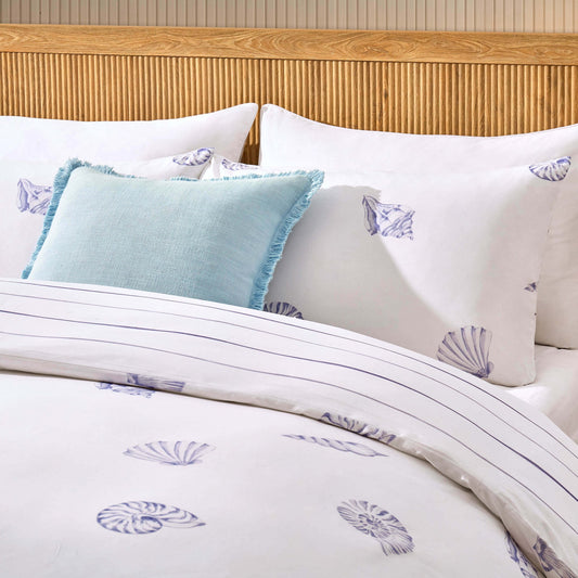 Shell 100% Cotton Duvet Cover & Pillowcase Set - Blue - DUSK