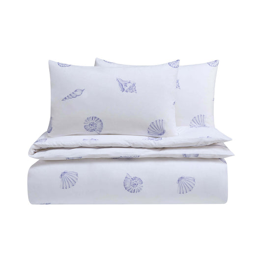 Shell 100% Cotton Duvet Cover & Pillowcase Set - Blue - DUSK