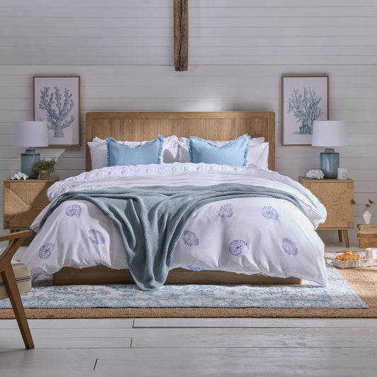 Shell 100% Cotton Duvet Cover & Pillowcase Set - Blue - DUSK