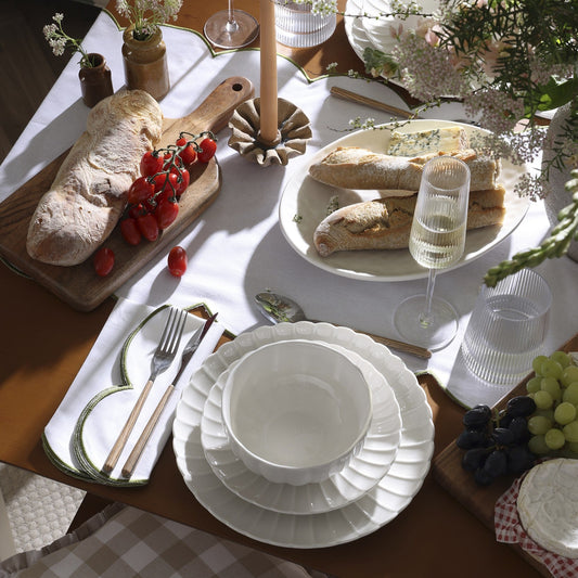 Simone Scallop Edge Table Runner - Off White/Olive - DUSK