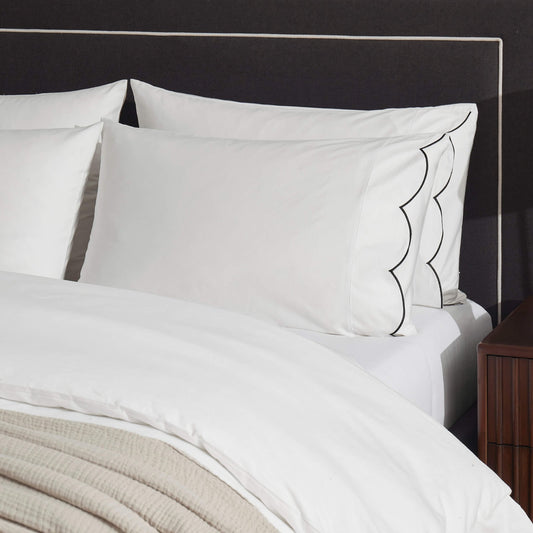 Simone Scallop Embroidered Edge Duvet Cover - Off White/Black - DUSK