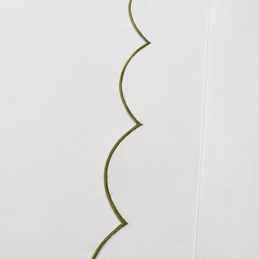 Simone Scallop Embroidered Edge Duvet Cover - Off White/Olive - DUSK