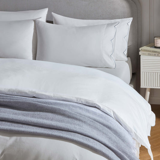 Simone Scallop Embroidered Edge Duvet Cover - White/Blue - DUSK