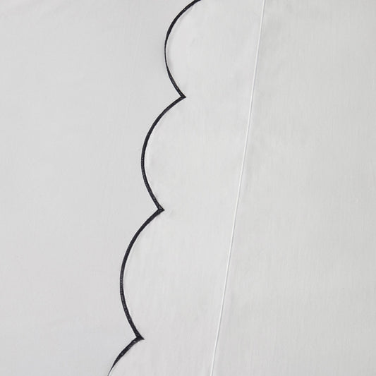 Simone Scallop Embroidered Edge Flat Sheet - Off White/Black - DUSK