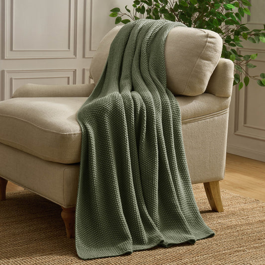 St Ives Knit Sofa Throw - Green - DUSK