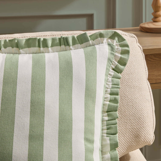 Stripe Frill Edge Sofa Cushion Cover - Sage - DUSK