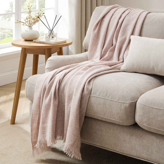 Super Soft Marled Tassel Sofa Throw - Blush Pink - DUSK