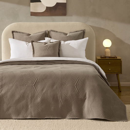 Torino Velvet Geometric Pinsonic Bedspread - Taupe - DUSK
