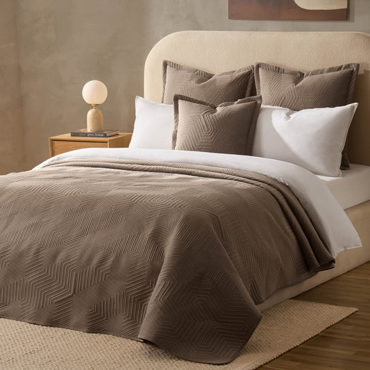 Torino Velvet Geometric Pinsonic Bedspread - Taupe - DUSK
