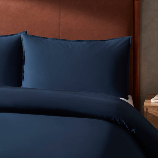 Washed Cotton Ramie Linen Look Plain Dye Duvet Cover - Midnight Navy - DUSK