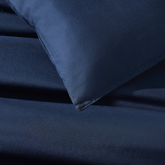 Washed Cotton Ramie Linen Look Plain Dye Duvet Cover - Midnight Navy - DUSK
