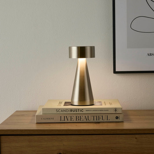 Zeta Mini LED Rechargeable Wireless Lamp - Satin Nickel - DUSK