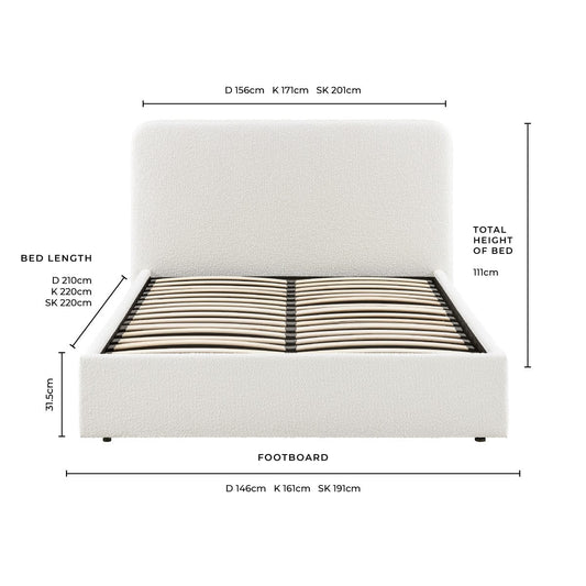 Ascot Bouclé Ottoman Storage Bed - Off White - DUSK