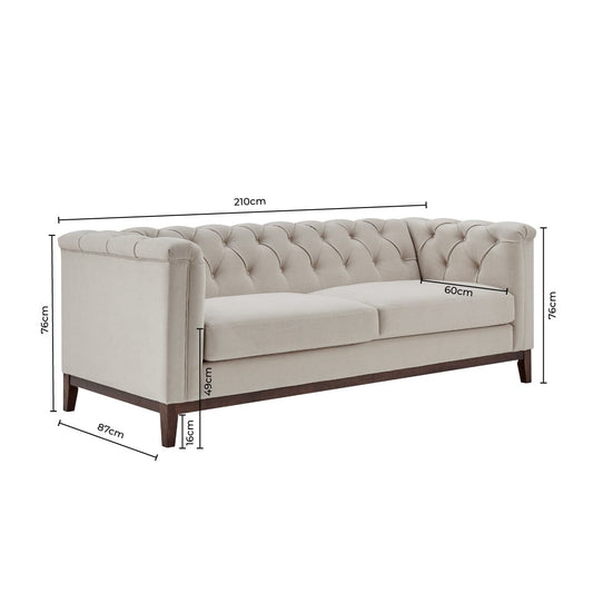 Chesterfield 3 Seater Sofa - Stone - DUSK